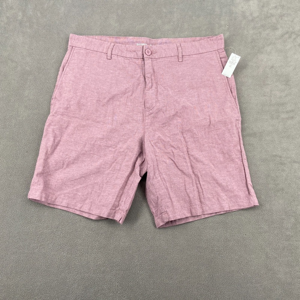 Old Navy Slim Linen Blend Chino Shorts Mens 36 Tall Pink Mid Rise Performance
